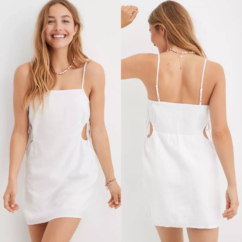 Aerie White Linen Blend Cutout Dress!